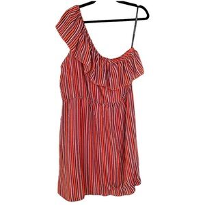 BISOU BISOU Women's Red Multistripe Off The Shoulder Dress Size 16